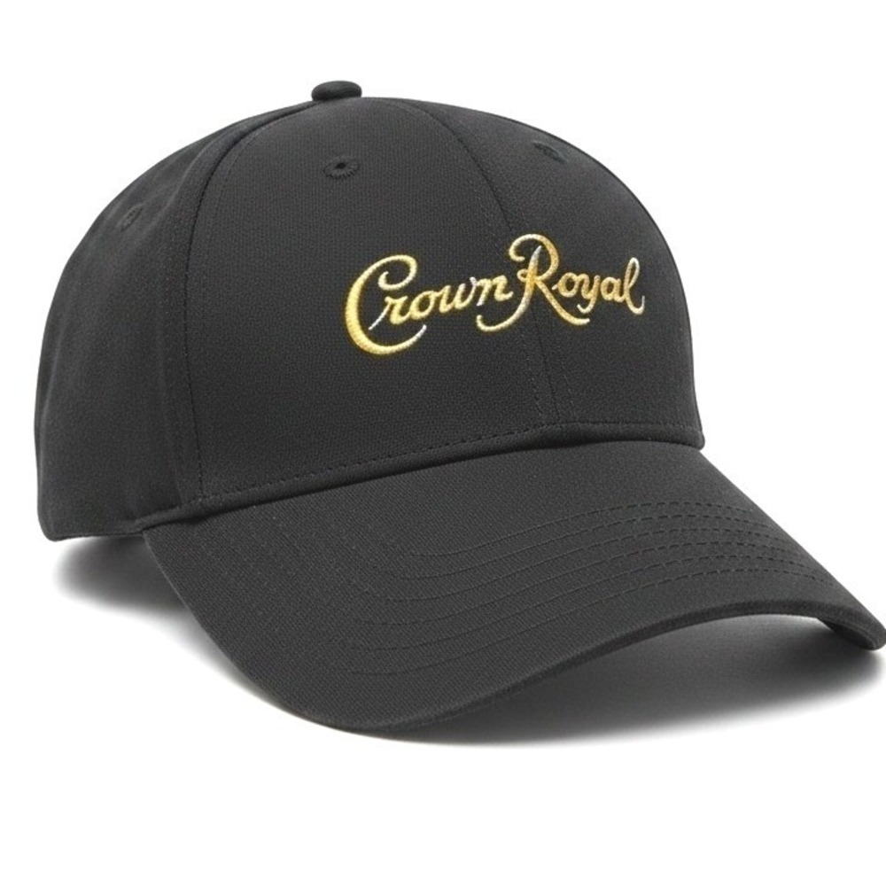 Crown Royal Black Gold Embroidered Baseball Cap Hat Adjust Tangerine Strapback